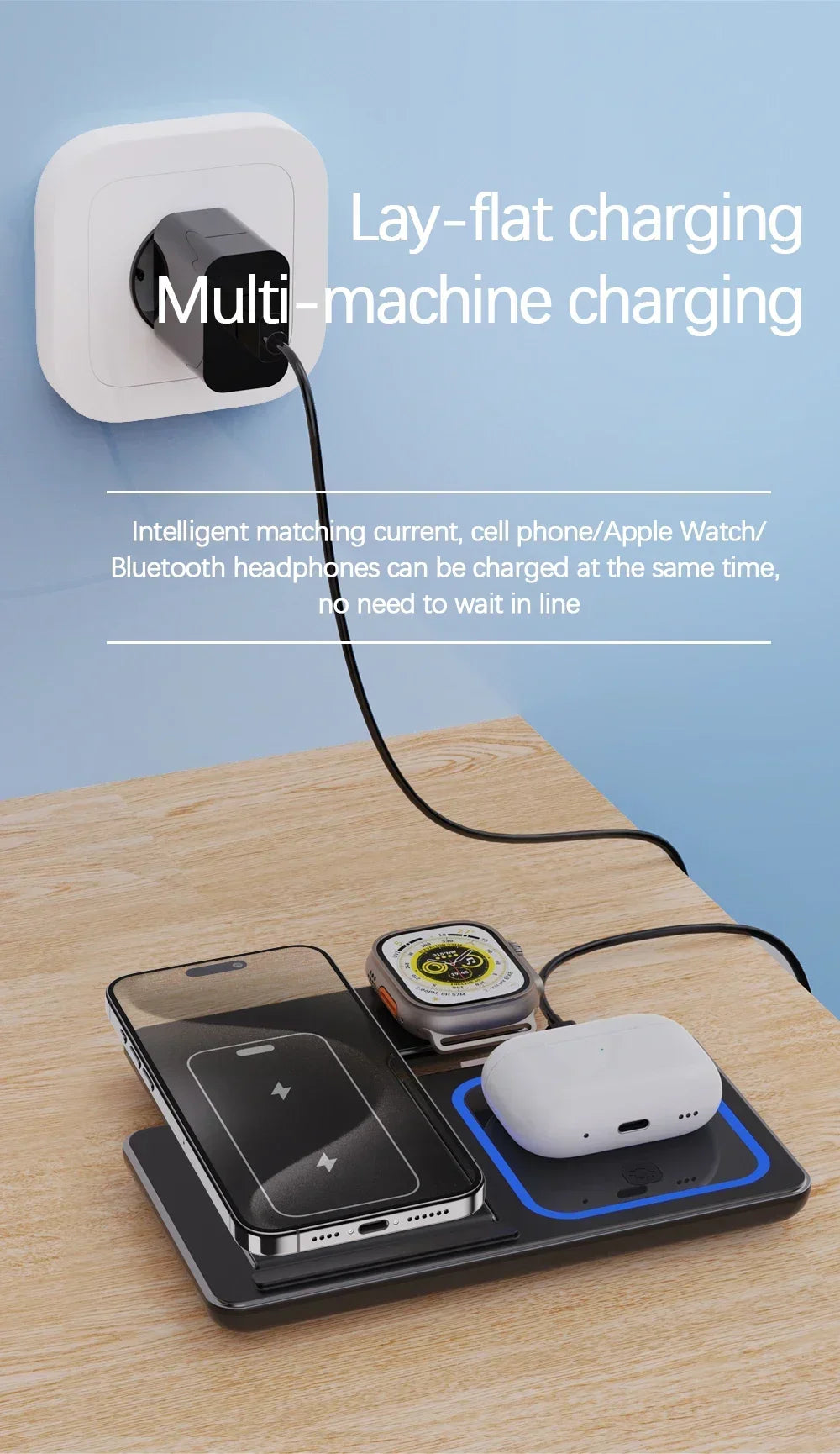 3-in-1 Magnetic Wireless Charging Stand for iPhone 15/14/13/12 Pro Max, Apple Watch 8/7, AirPods Pro - Fast Charging Station