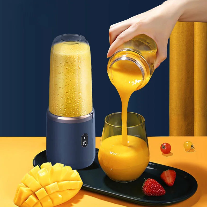 Portable Fruit Juice Blender - USB Rechargeable Mini Juicer Cup with 6 Blades for Smoothies and Juicing