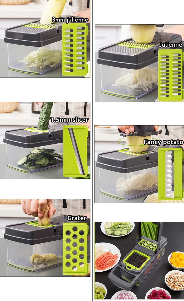 Multifunctional Vegetable Chopper & Grater - Manual Fruit Slicer for Potatoes, Cheese, and Onions