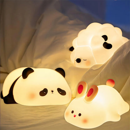 Cute LED Night Lights - Rechargeable Silicone Sheep, Panda, Rabbit Lamp for Kids & Baby, Bedside Decor & Birthday Gift