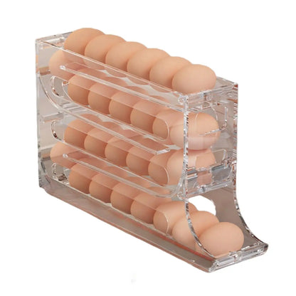 4-Tier Rolling Egg Holder Dispenser – Automatic Scrolling Egg Storage Box for Kitchen