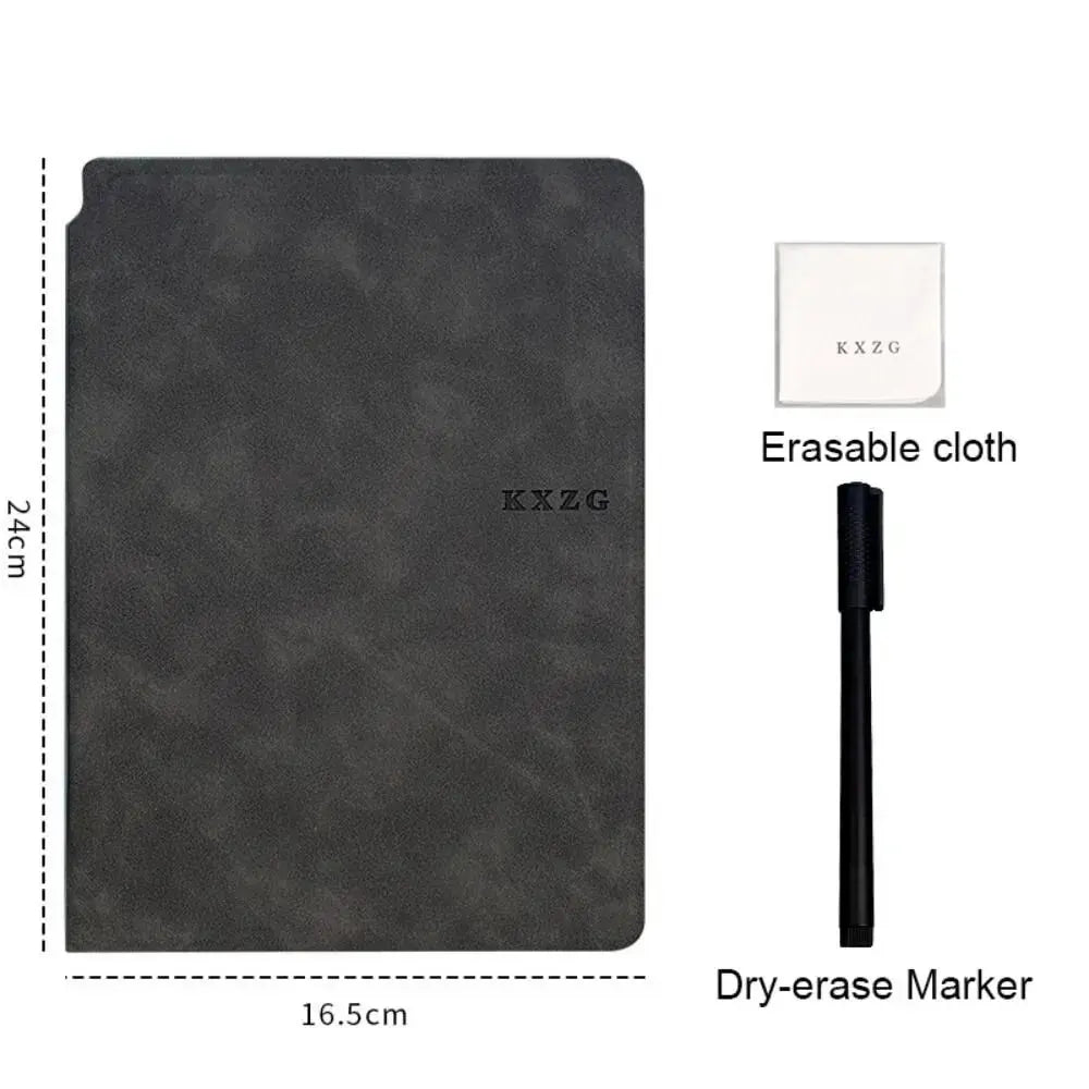 Reusable Whiteboard Notebook Set – A5 Dry Erase Planner with Pen, Erasing Cloth, and Leather Memo Pad