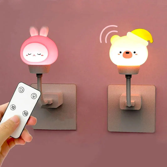 USB Night Light LED - Cute Cartoon Animal Lamp with Remote Control for Kids | Bear, Chick, & Kitten Bedside Decor