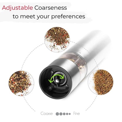 Electric Salt and Pepper Grinder Set - One-Handed Stainless Steel Spice Mill with Built-in Light