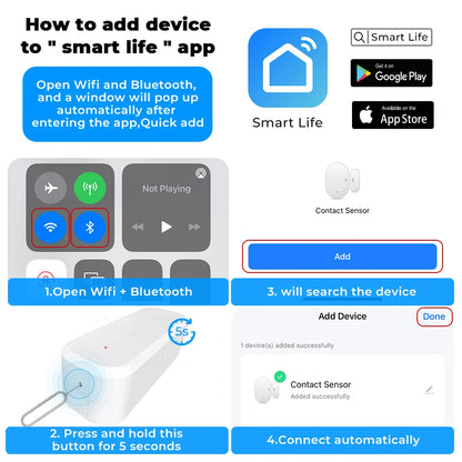 WiFi Smart Door/Window Sensor - Home Security Alarm System with Open/Closed Detection for Alexa and Google Assistant