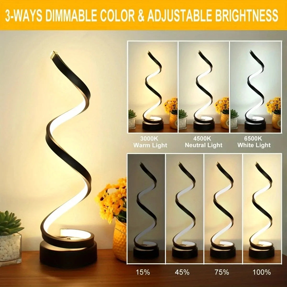 Modern Spiral Dimmable LED Table Lamp - Stylish Bedside & Nightstand Light for Living Room, Bedroom, Office