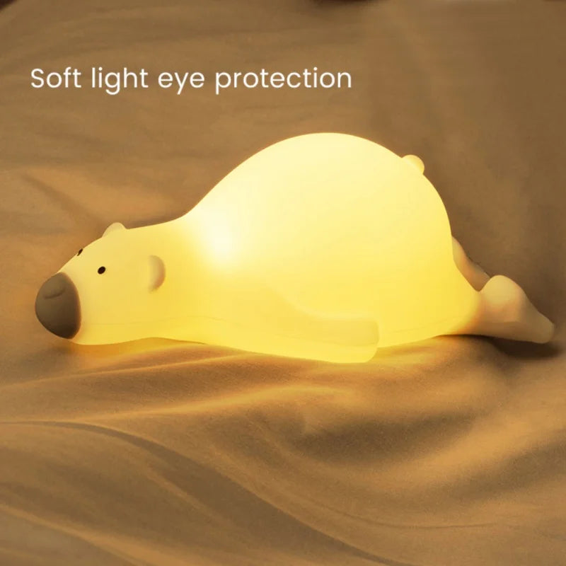 Cute Bear Night Light - Silicone Sensor Lamp with Adjustable Brightness & Timer for Kids' Sleep