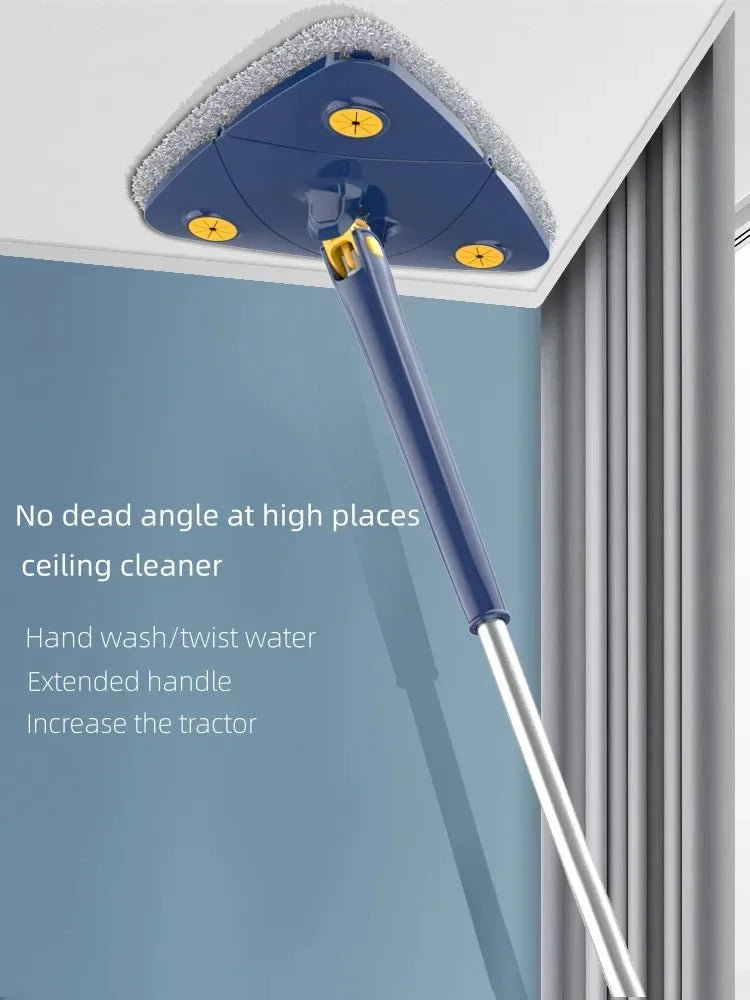 Triangle 360° Cleaning Mop – Telescopic Self-Draining Mop for Household Ceilings, Walls, and Tiles