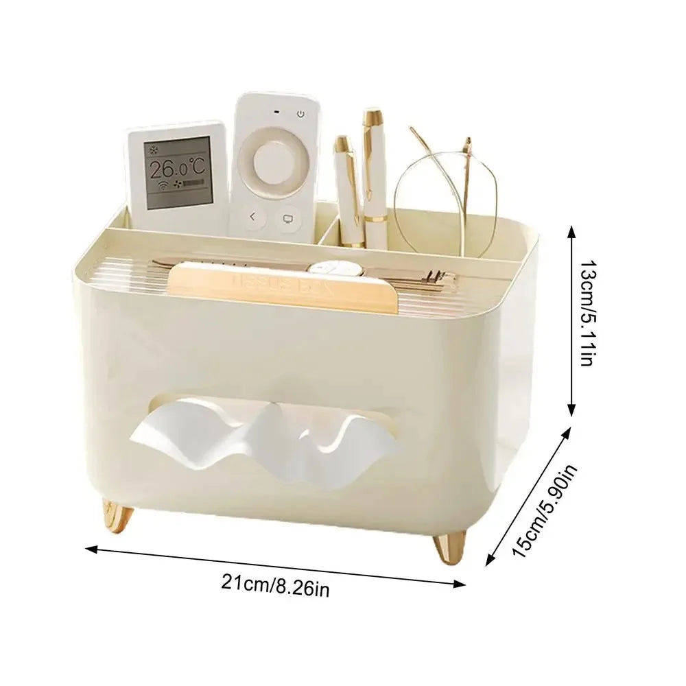 Multifunctional Tissue Box & Desktop Organizer – Modern Living Room Tissue Holder with Compartments