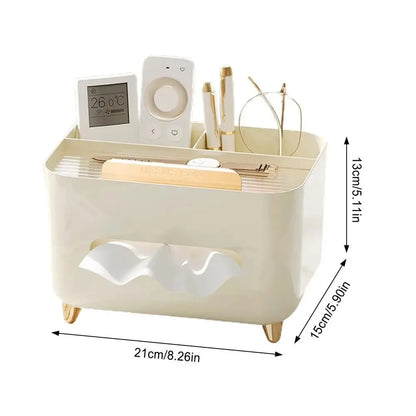 Multifunctional Tissue Box & Desktop Organizer – Modern Living Room Tissue Holder with Compartments