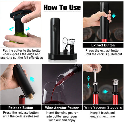 Electric Wine Bottle Opener – Automatic Corkscrew with Charging Base | Battery-Powered Wine Tool for Effortless Bottle Opening