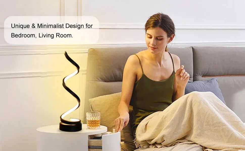 Modern Spiral Dimmable LED Table Lamp - Stylish Bedside & Nightstand Light for Living Room, Bedroom, Office