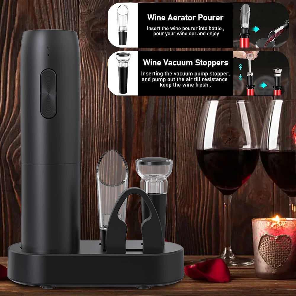 Electric Wine Bottle Opener – Automatic Corkscrew with Charging Base | Battery-Powered Wine Tool for Effortless Bottle Opening