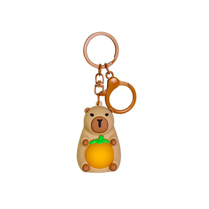 Luminous Capybara Keychain - Cute Mini Capybara Doll Keyring with LED Light & Gold Lobster Clasp