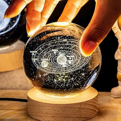 LED Crystal Ball Table Lamp - USB 3D Moon & Galaxy Night Light for Home Décor, Party, and Xmas Gifts