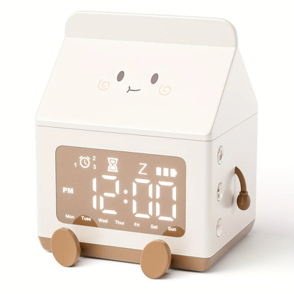 Creative Milk Box Digital Alarm Clock – Cute LED Display with Date, Countdown, and Snooze Features