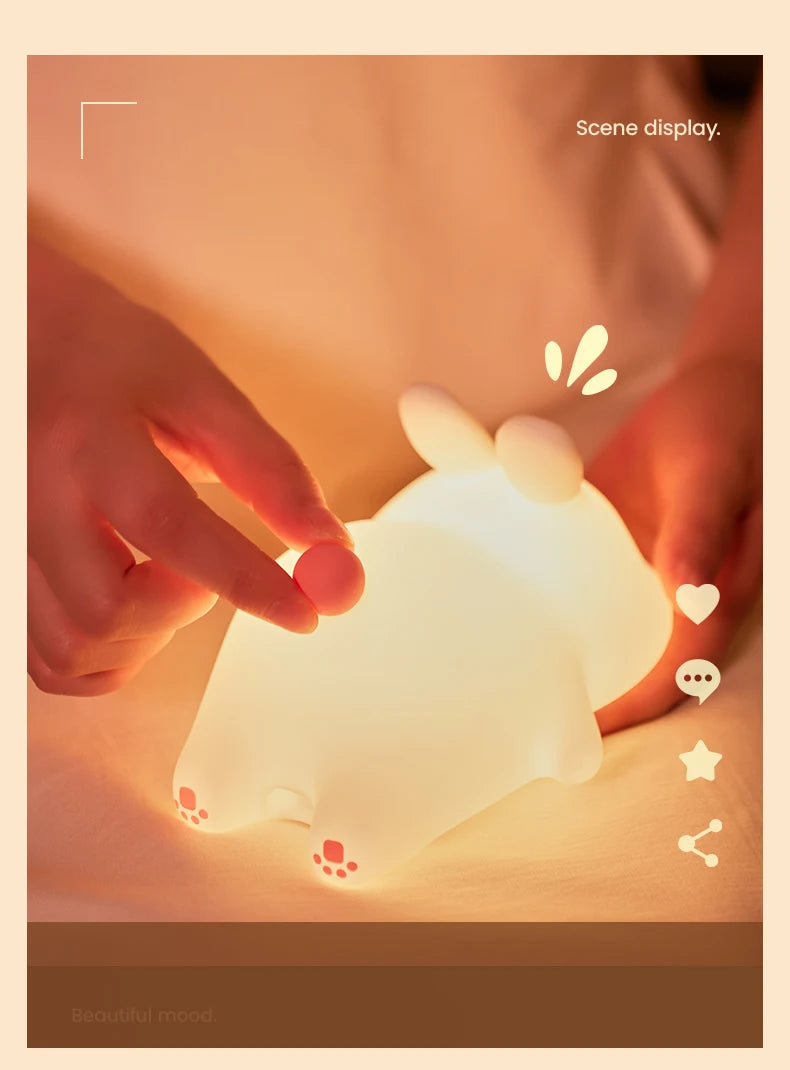 Cute LED Night Lights - Rechargeable Silicone Sheep, Panda, Rabbit Lamp for Kids & Baby, Bedside Decor & Birthday Gift