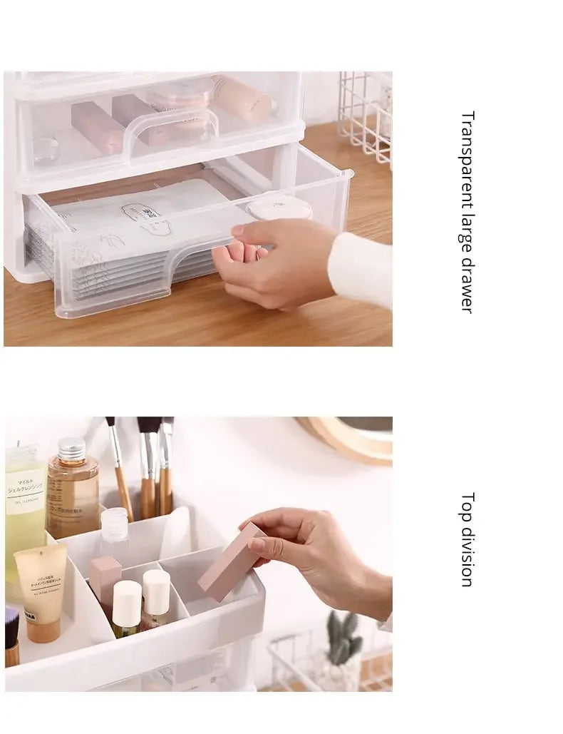 Clear Plastic Makeup & Jewelry Organizer | 3-Drawer Desktop Storage Box for Cosmetics and Essentials