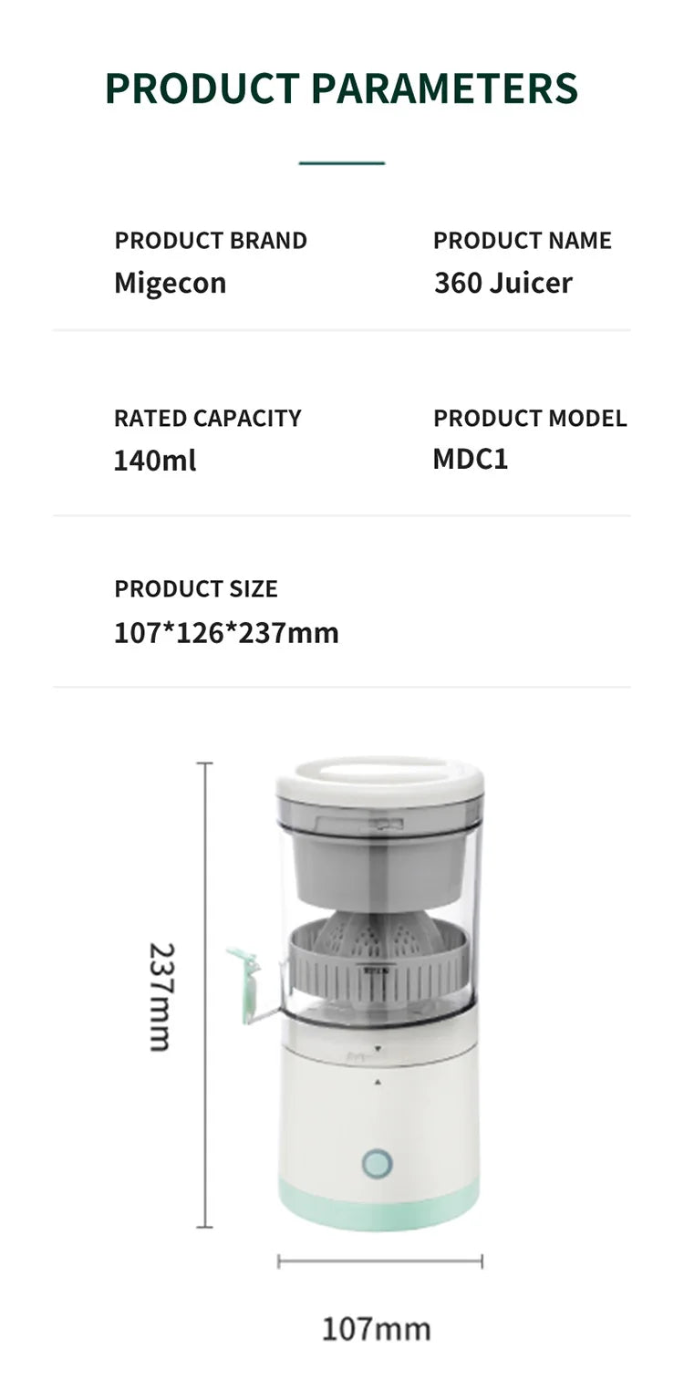 Extractor Fully Automatic Fruit Juicer – Portable USB Juicing Machine with Residue Separation for Fresh, Healthy Juice