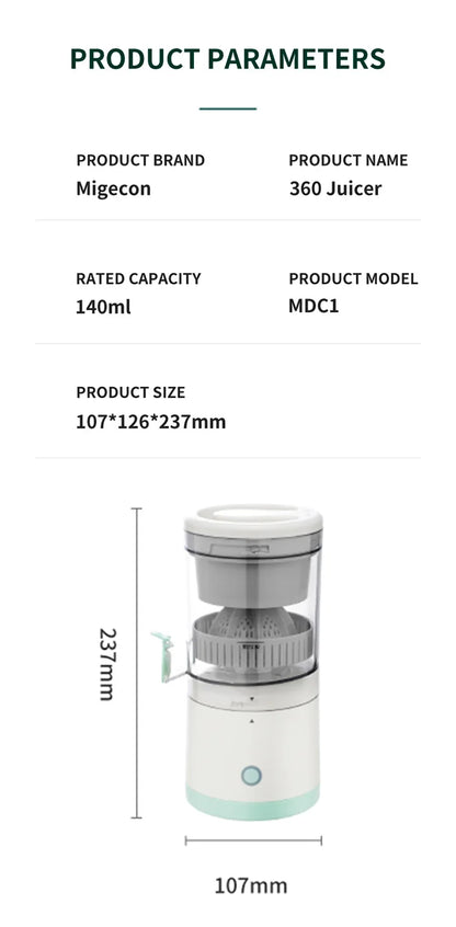 Extractor Fully Automatic Fruit Juicer – Portable USB Juicing Machine with Residue Separation for Fresh, Healthy Juice