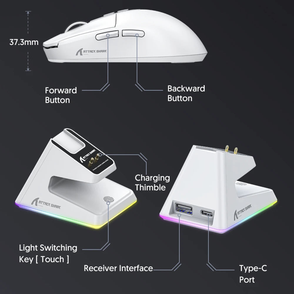 X6 Lightweight Wireless Gaming Mouse – 3 Mode Wired/2.4G/BT5.2, Up to 26K DPI, RGB Backlight, Rechargeable with Charging Base for Laptop & Desktop