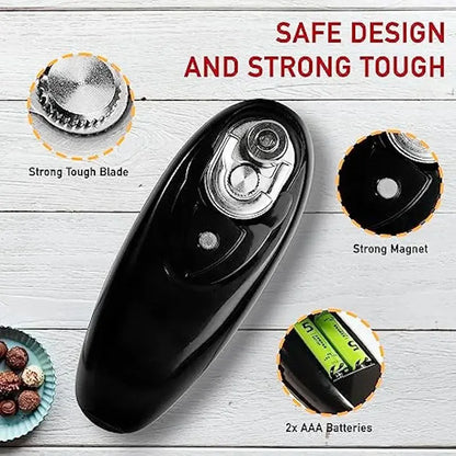 Automatic One-Touch Electric Can Opener - Portable Kitchen Tool for Effortless Jar and Bottle Opening