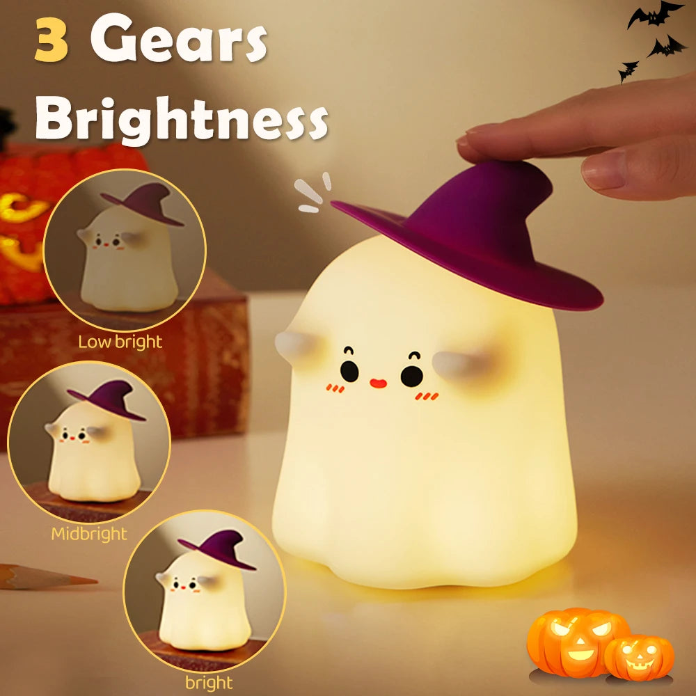 Halloween Pumpkin Night Light - Cute Soft Silicone Safe Lamp with Timing and Dimmable Features for Bedside Decor and Halloween Gifts