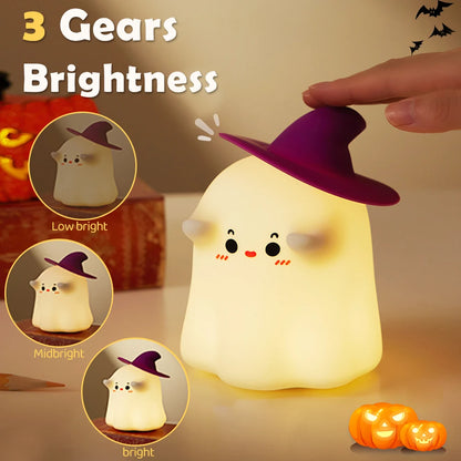 Halloween Pumpkin Night Light - Cute Soft Silicone Safe Lamp with Timing and Dimmable Features for Bedside Decor and Halloween Gifts