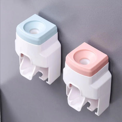 Automatic Toothpaste Dispenser Set Wall-Mounted Extruder Plastic No-Punch Lazy Man Toothbrush Holder Bathroom Accessories Gadget