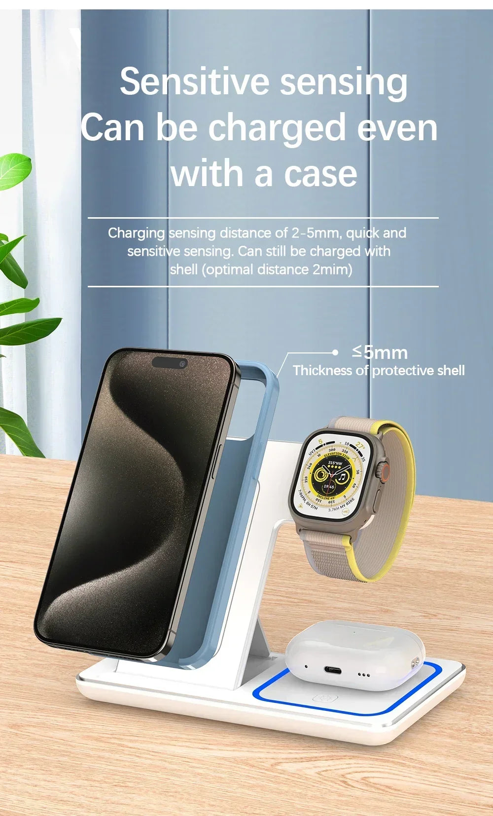 3-in-1 Magnetic Wireless Charging Stand for iPhone 15/14/13/12 Pro Max, Apple Watch 8/7, AirPods Pro - Fast Charging Station