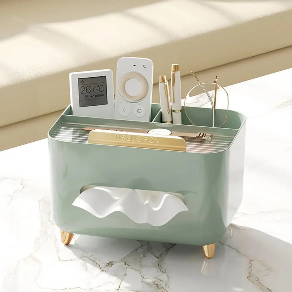 Multifunctional Tissue Box & Desktop Organizer – Modern Living Room Tissue Holder with Compartments