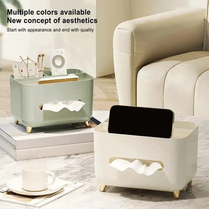 Multifunctional Tissue Box & Desktop Organizer – Modern Living Room Tissue Holder with Compartments