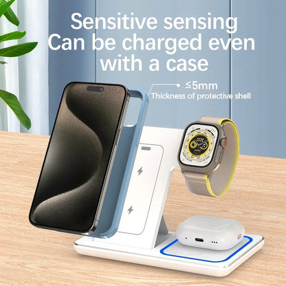 3-in-1 Magnetic Wireless Charging Stand for iPhone 15/14/13/12 Pro Max, Apple Watch 8/7, AirPods Pro - Fast Charging Station