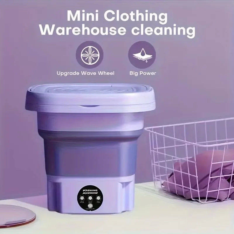 8L Mini Folding Washing Machine – Portable Laundry Washer with Automatic Modes & Drain Basket | Compact & Travel-Friendly