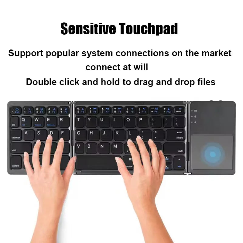 Folding Bluetooth Keyboard with Touchpad – Compact Mini Wireless Keyboard for iOS, Android, and Windows Devices