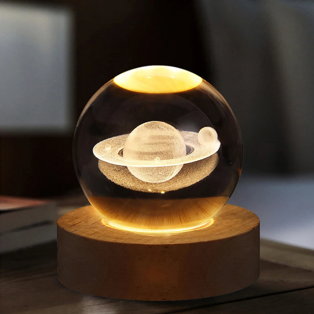 LED Crystal Ball Table Lamp - USB 3D Moon & Galaxy Night Light for Home Décor, Party, and Xmas Gifts