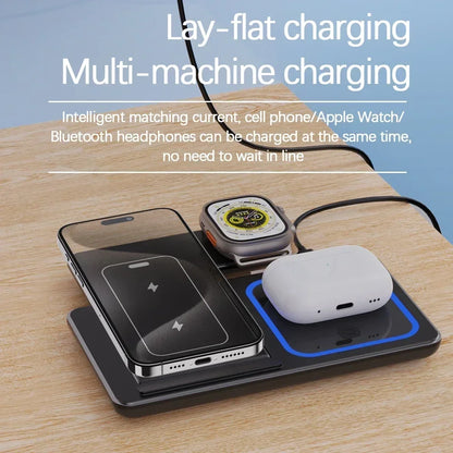 3-in-1 Magnetic Wireless Charging Stand for iPhone 15/14/13/12 Pro Max, Apple Watch 8/7, AirPods Pro - Fast Charging Station