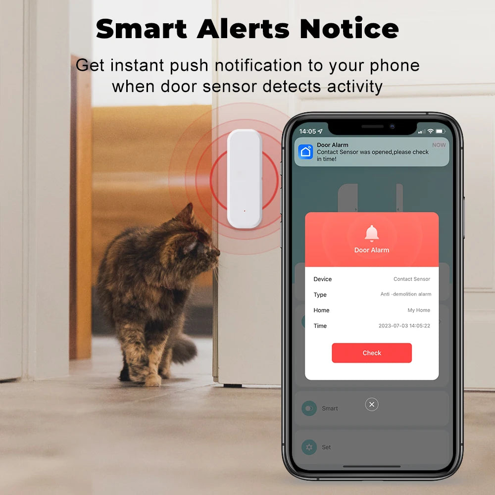 WiFi Smart Door/Window Sensor - Home Security Alarm System with Open/Closed Detection for Alexa and Google Assistant