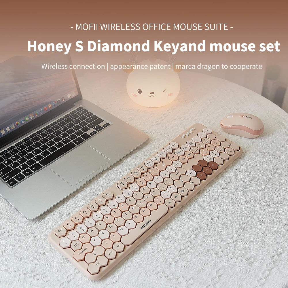 Wireless Diamond Keyboard and Mouse Combo - Cute Irregular Key Design for PC, Laptop & Desktop - Fashionable Office Accessory