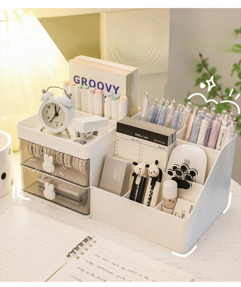 Transparent Desktop Organizer with Drawers – Multi-Functional Storage Box for Office Supplies, Cosmetics, and Stationery