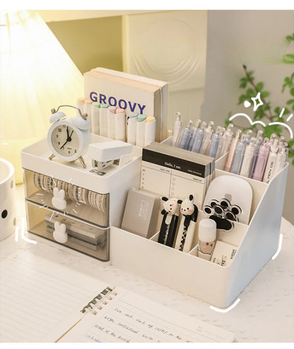 Transparent Desktop Organizer with Drawers – Multi-Functional Storage Box for Office Supplies, Cosmetics, and Stationery