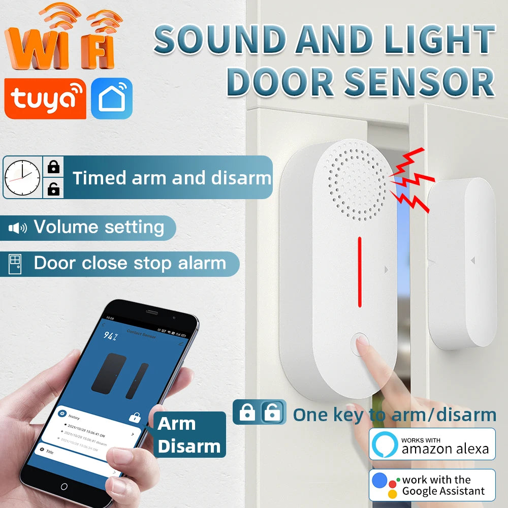 WiFi Smart Door/Window Sensor - Home Security Alarm System with Open/Closed Detection for Alexa and Google Assistant