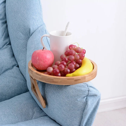 Clip-On Wooden Sofa Tray Table – Armrest Snack & Remote Control Holder for TV Time Convenience