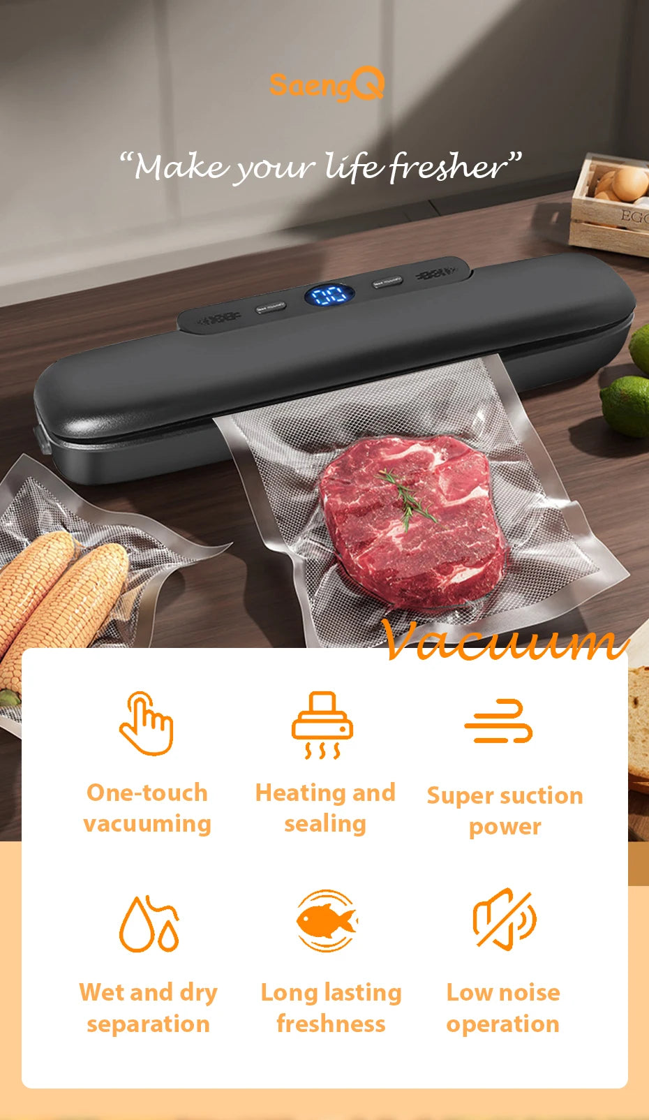 Vacuum Sealer Machine – Electric Food Sealer with 10 Free Vacuum Bags