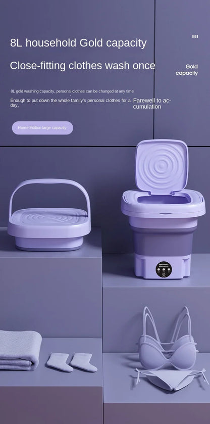 8L Mini Folding Washing Machine – Portable Laundry Washer with Automatic Modes & Drain Basket | Compact & Travel-Friendly