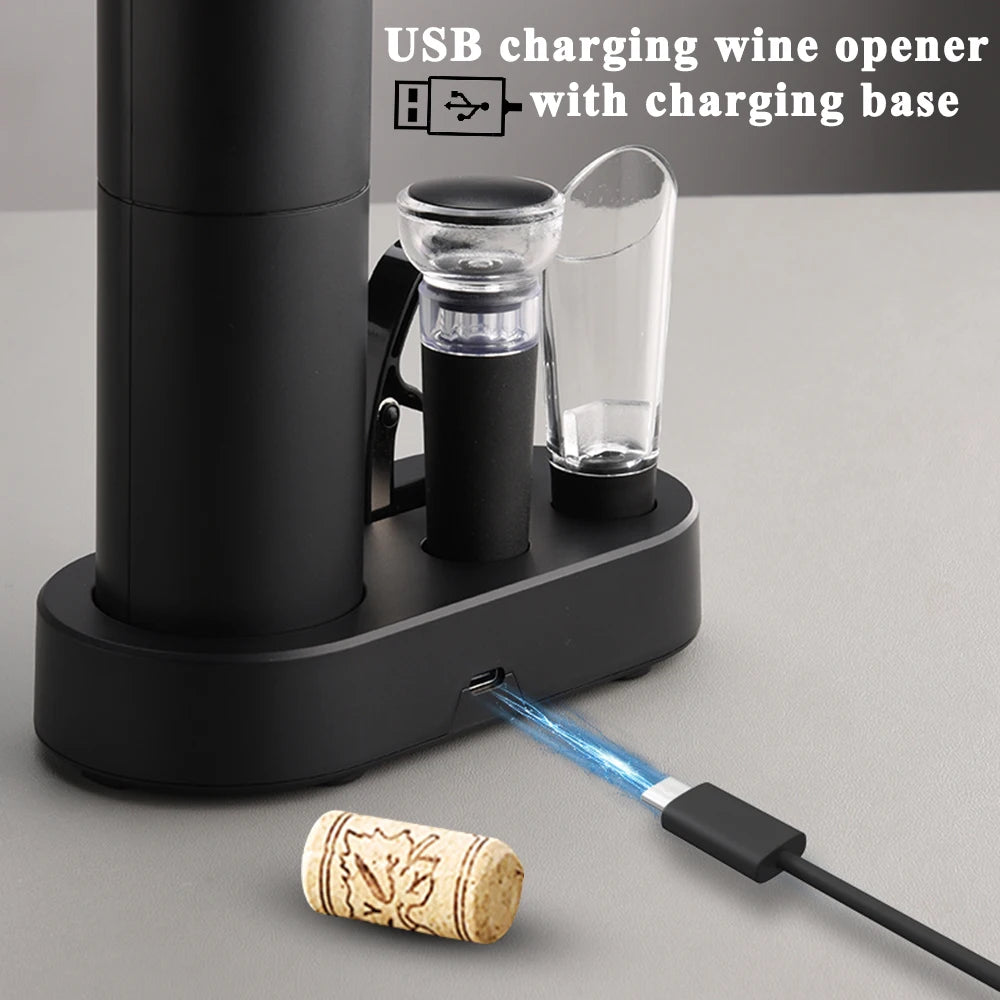 Electric Wine Bottle Opener – Automatic Corkscrew with Charging Base | Battery-Powered Wine Tool for Effortless Bottle Opening