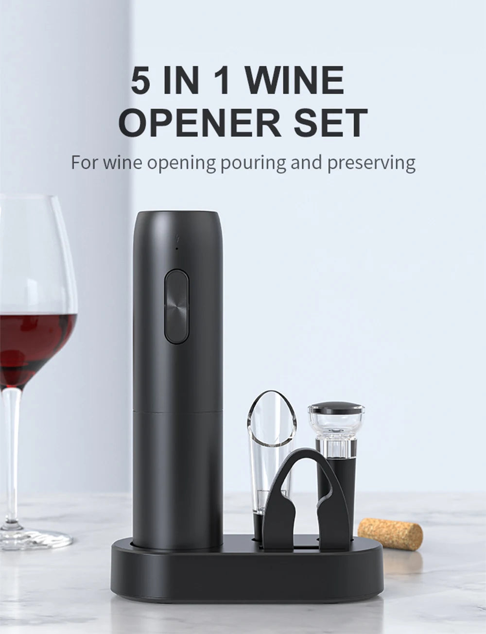Electric Wine Bottle Opener – Automatic Corkscrew with Charging Base | Battery-Powered Wine Tool for Effortless Bottle Opening