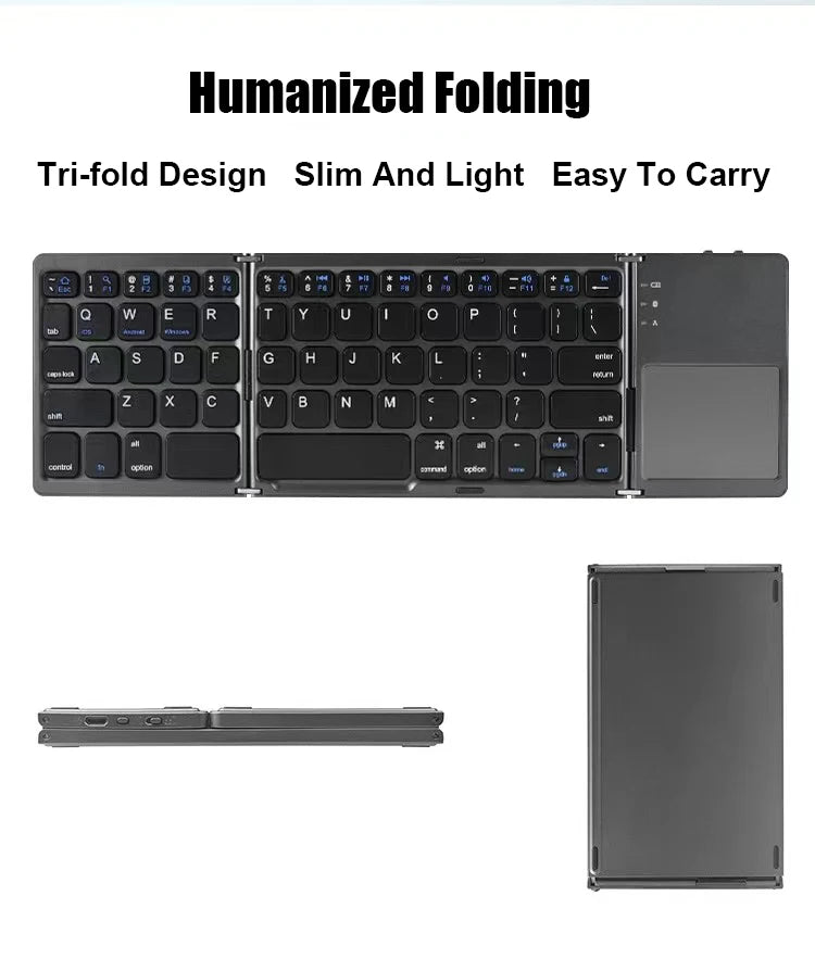 Folding Bluetooth Keyboard with Touchpad – Compact Mini Wireless Keyboard for iOS, Android, and Windows Devices